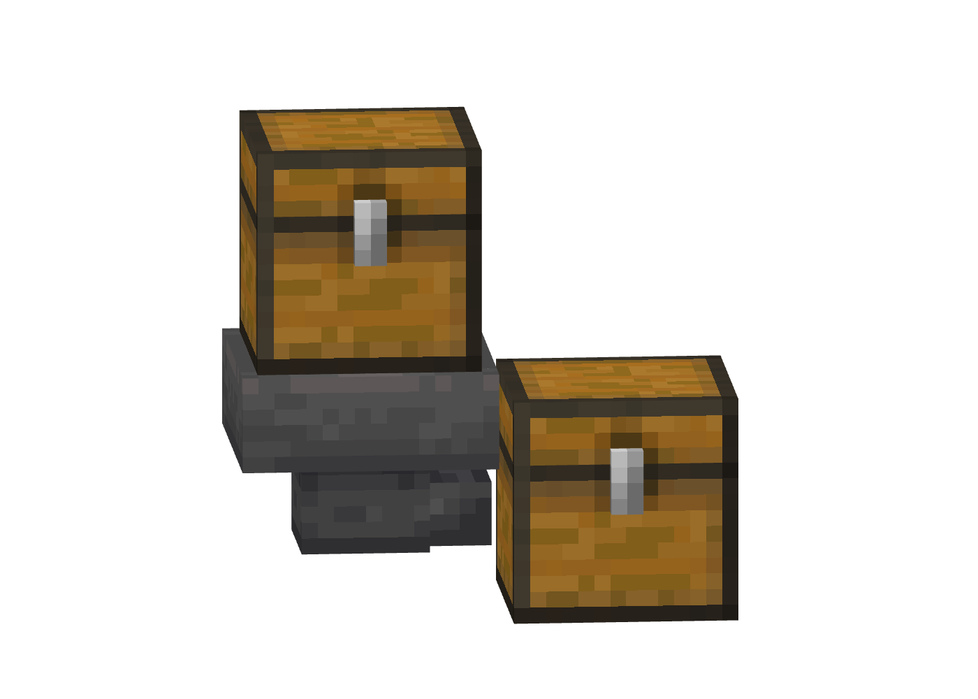 An upper chest sits on a hopper with its spout pointing into a lower chest on the right.